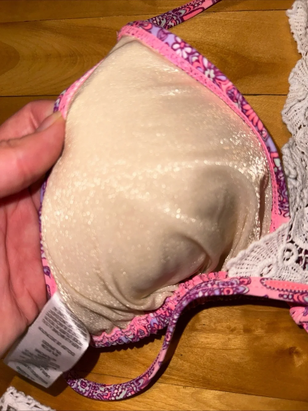Betsey Johnson Bikini Set Medium Pink Paisley Lace Racerback Halter Swimsuit